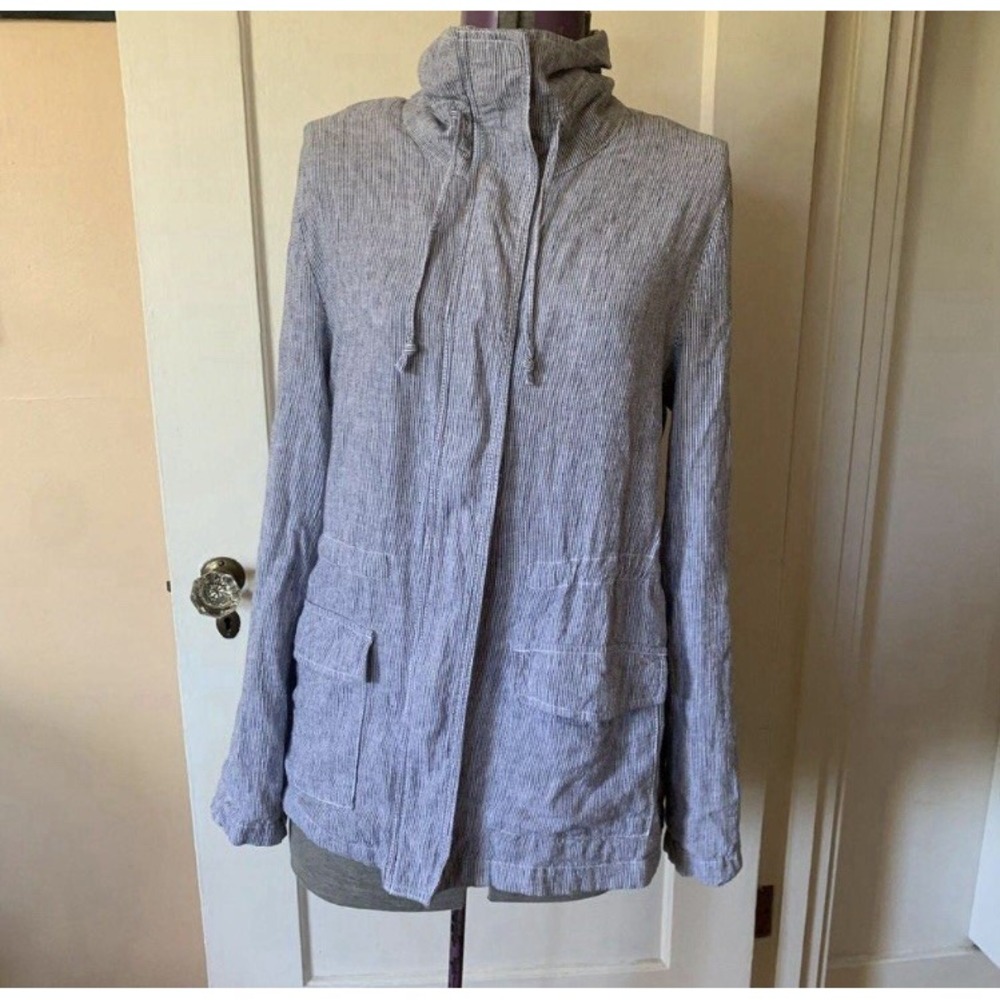 Croft & Barrow Womens Blue White Striped Linen Blend Utility Jacket Size M